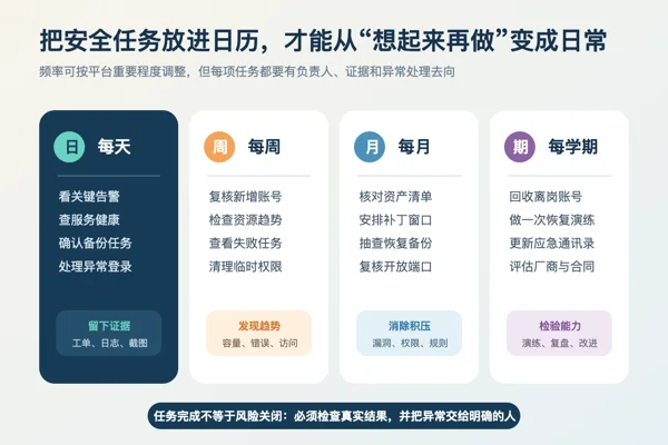 校园平台按每天每周每月和每学期安排安全运维任务的日历图